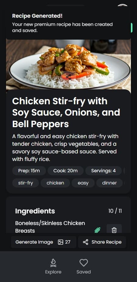 SwipeSpice App Interface - Recipe Instructions